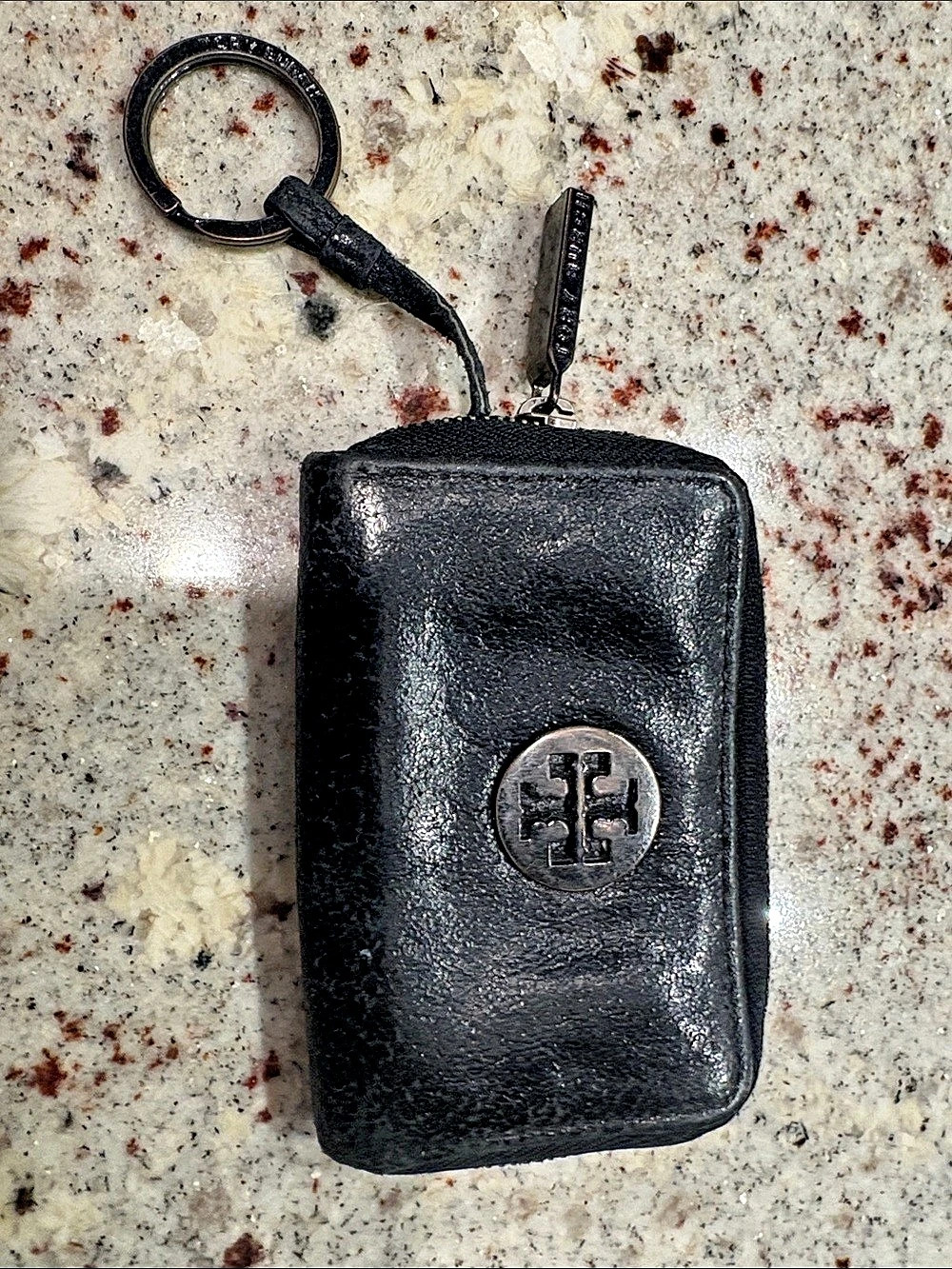 Tory Burch Robinson Zip Coin Case Key Ring Black